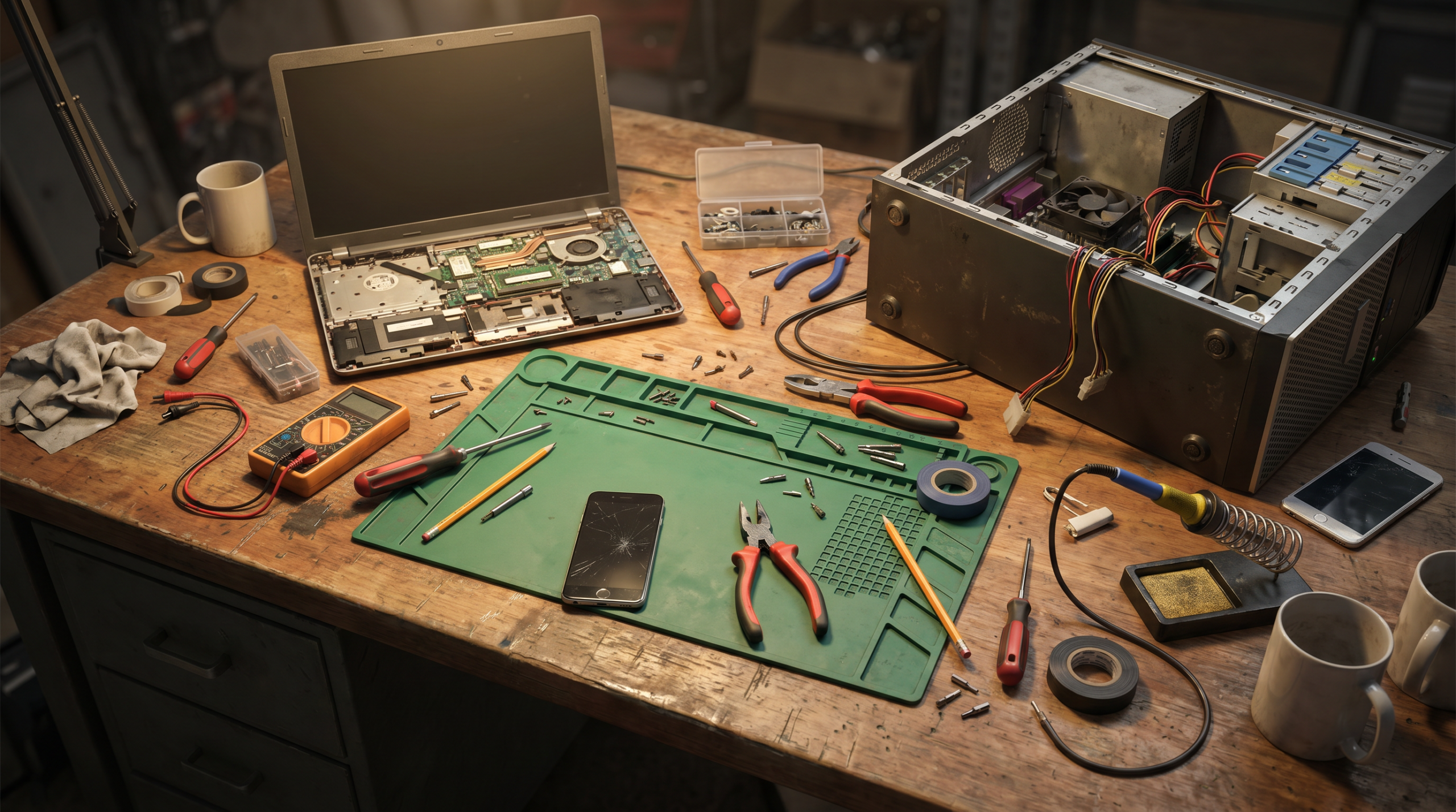 Repair workbench with mixed devices in Forest Park, GA
