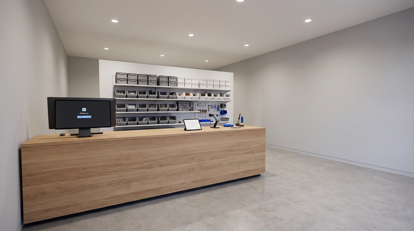 Tidy repair shop interior with a service desk in Jonesboro, GA
